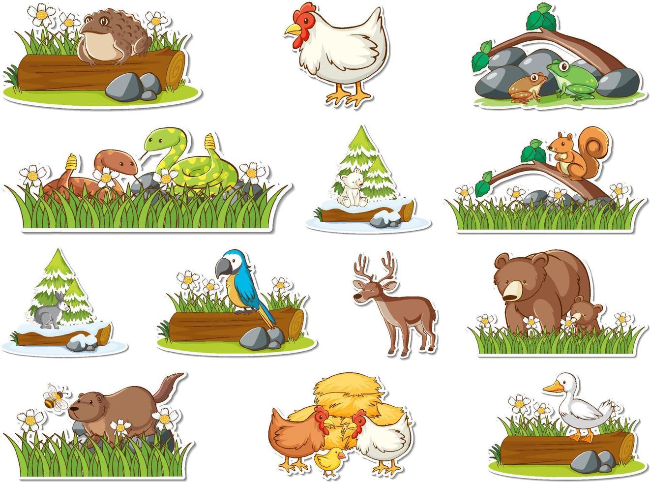 Sticker set of wild animals cartoon vector