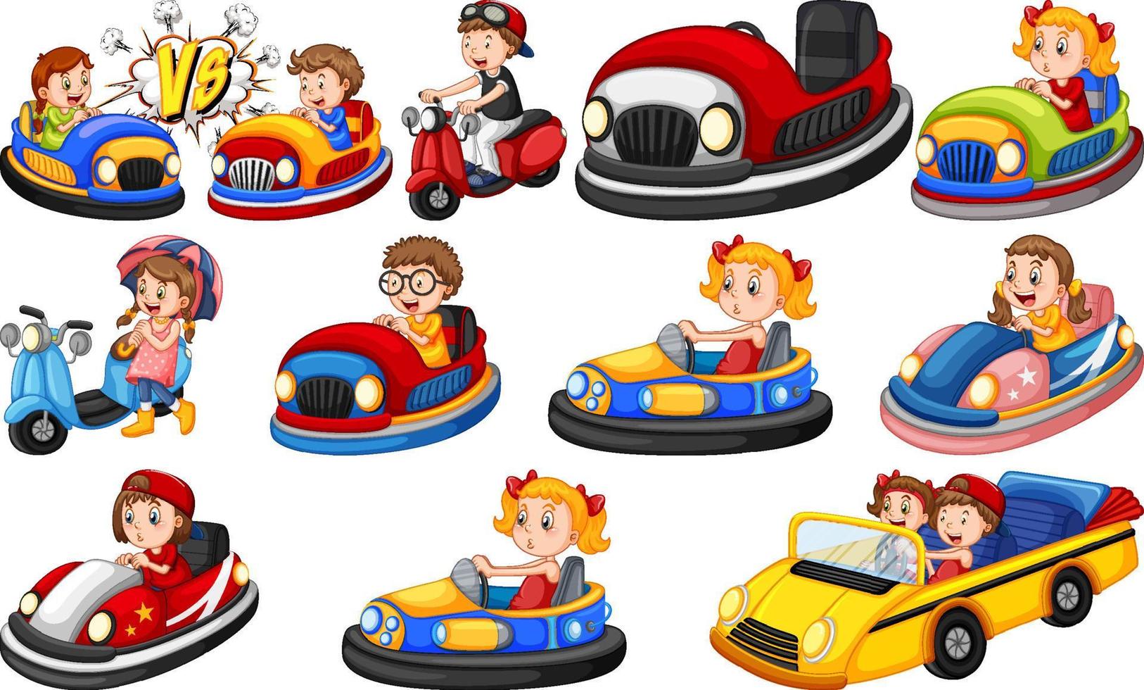 Set of kids riding Go-Kart vector
