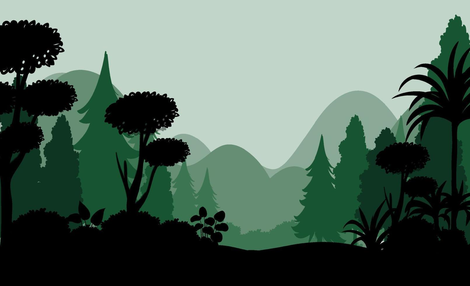 silueta, sombra, de, bosque, escena vector