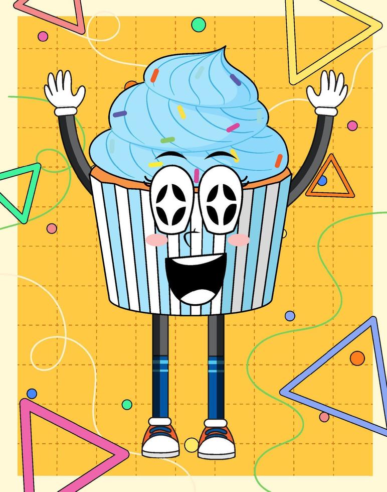 divertido personaje de dibujos animados de cupcake vector