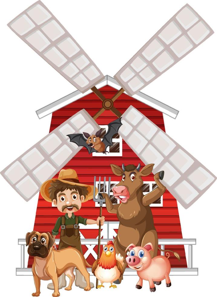 Farming theme with farmer and animals vector