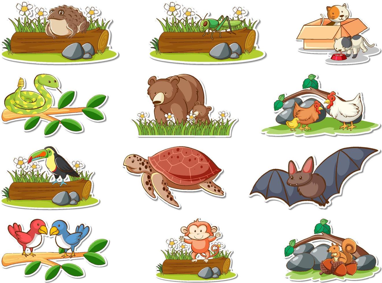 Sticker set of wild animals cartoon vector