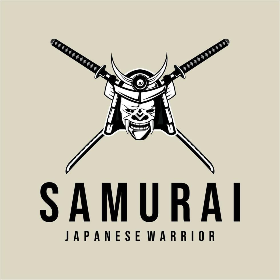 katana and armour helmet and mask logo vintage vector illustration logo template design . japanese armour and katana sword for samurai logo template emblem logo vector illustration design