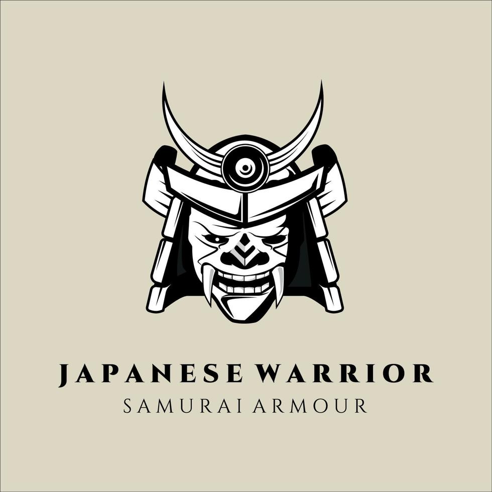 máscara y casco para el diseño de plantilla de ilustración vintage de vector de logotipo samurai. armadura de guerrero japonés para diseño de emblema de ilustración de plantilla de concepto de logotipo