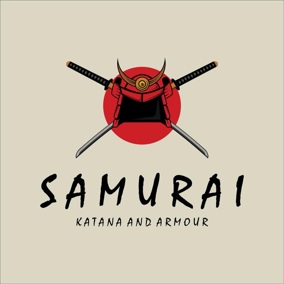 katana y casco samurai logo vector vintage ilustración diseño de plantilla. armadura japonesa y espada katana para samurai logo concepto vector emblema plantilla ilustración diseño