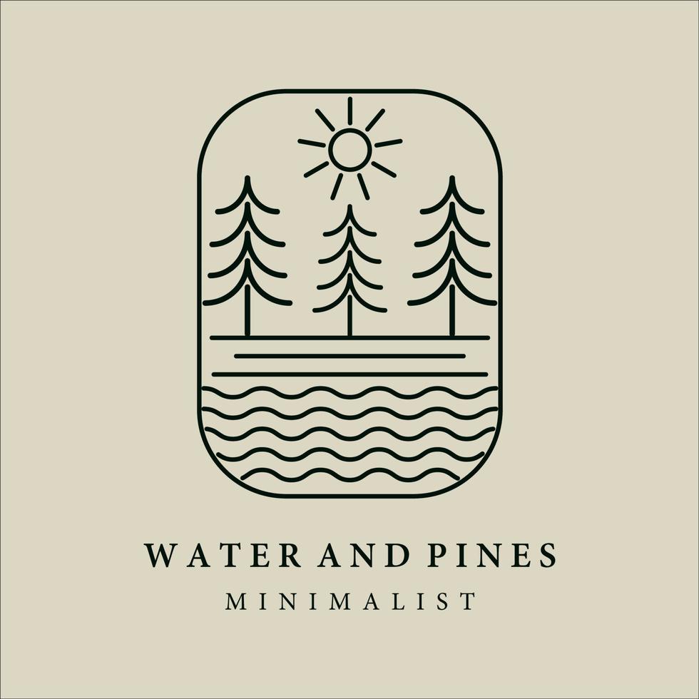 agua y pinos línea arte minimalista vector logo ilustración diseño