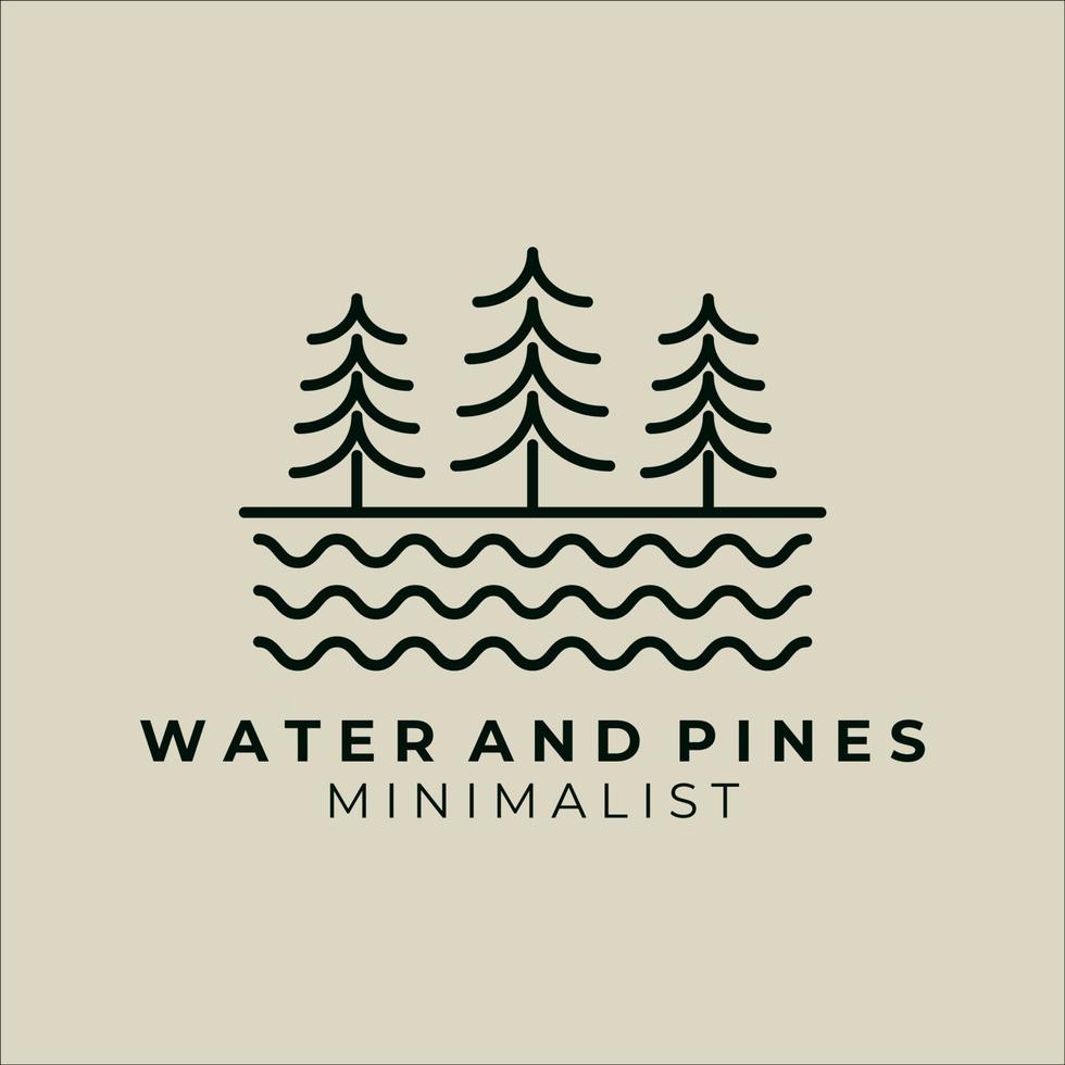 agua y pinos línea arte minimalista vector logo ilustración diseño