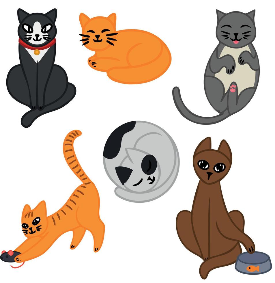 Set of illustrations of different types of cats isolated on a white background. Vector illustration. Design element for poster label sign emblem menu