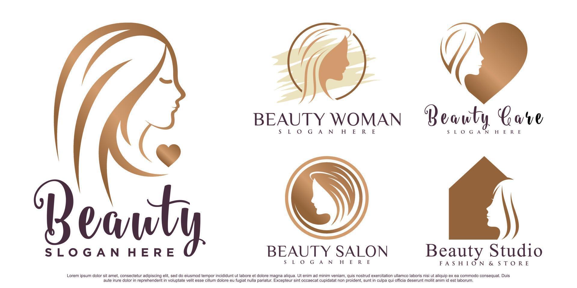 inspiración de diseño de logotipo de conjunto de iconos de mujeres de belleza para salón con vector premium de elemento creativo