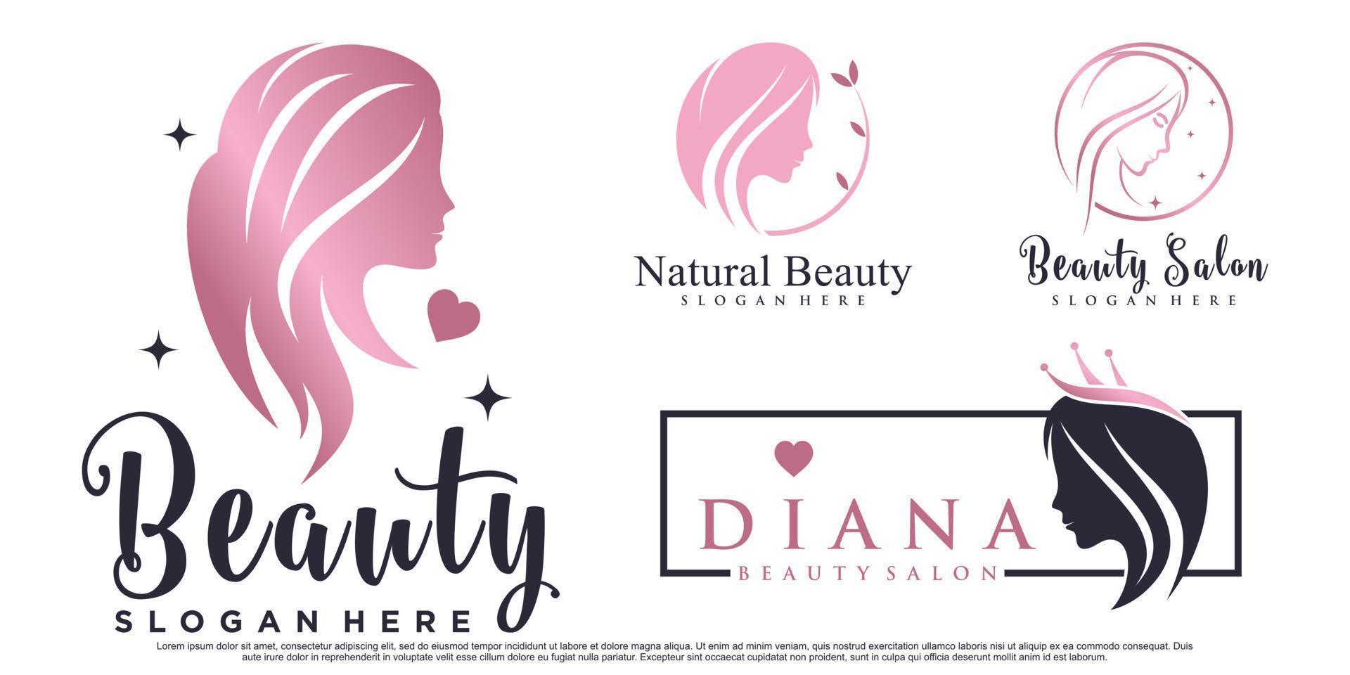 inspiración de diseño de logotipo de conjunto de iconos de mujeres de belleza para salón con vector premium de elemento creativo