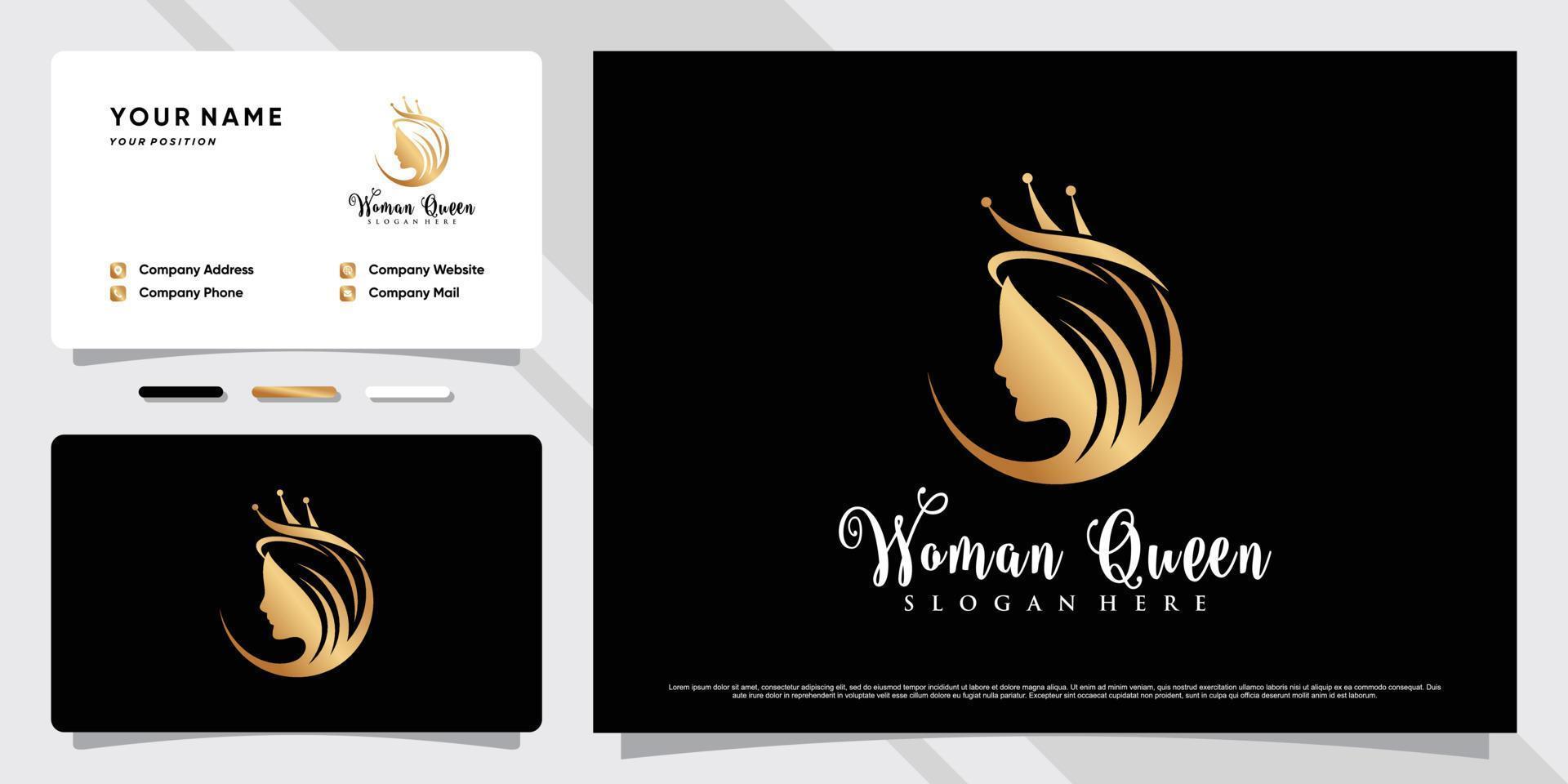 inspiración de diseño de logotipo de reina de belleza para mujeres con vector premium de plantilla de tarjeta de visita