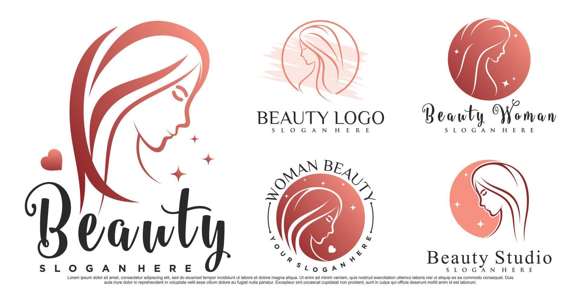 inspiración de diseño de logotipo de conjunto de iconos de mujeres de belleza para salón con vector premium de elemento creativo