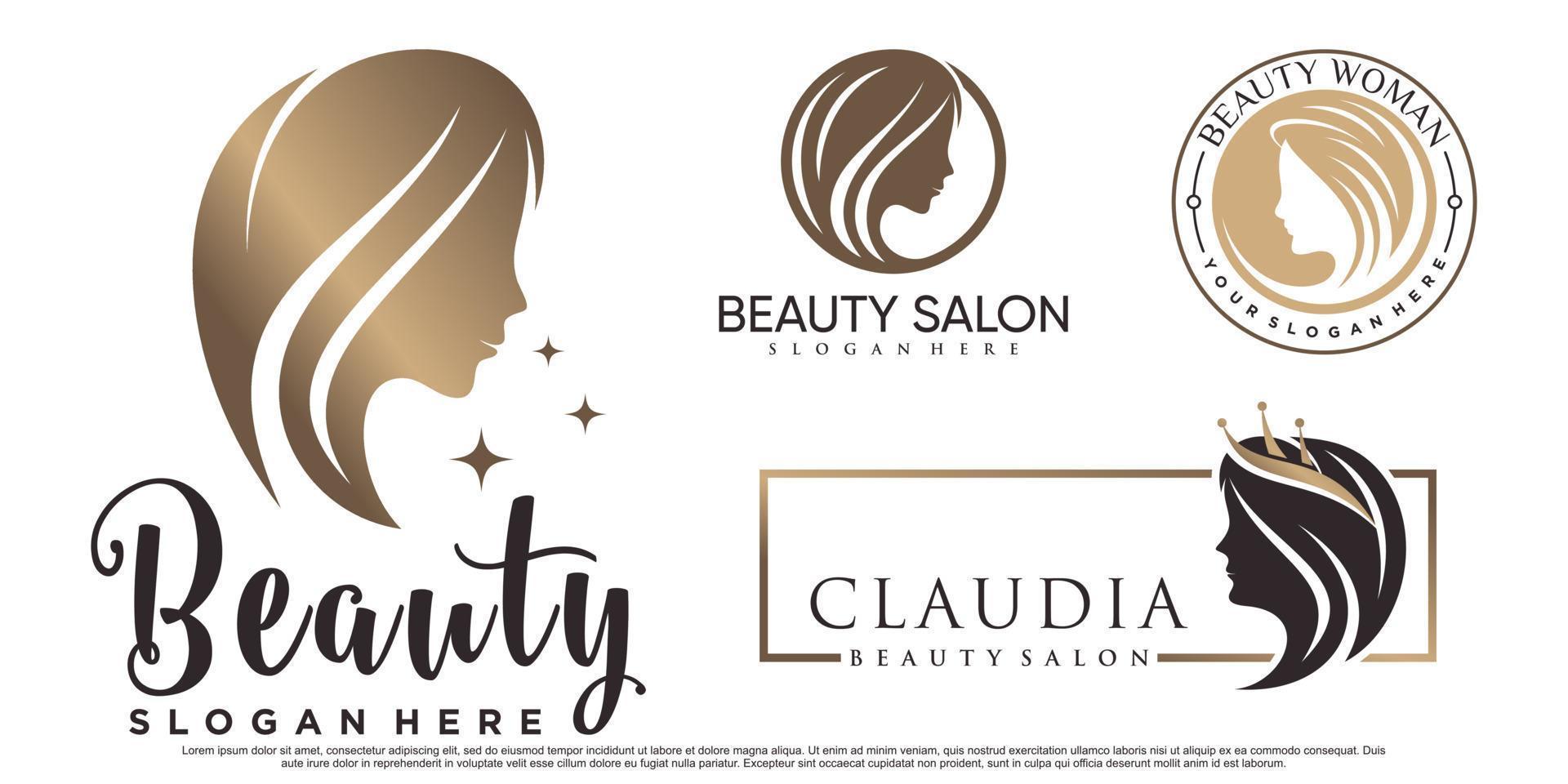 Beauty women icon set logo design inspiration for salon with creative element Premium Vector