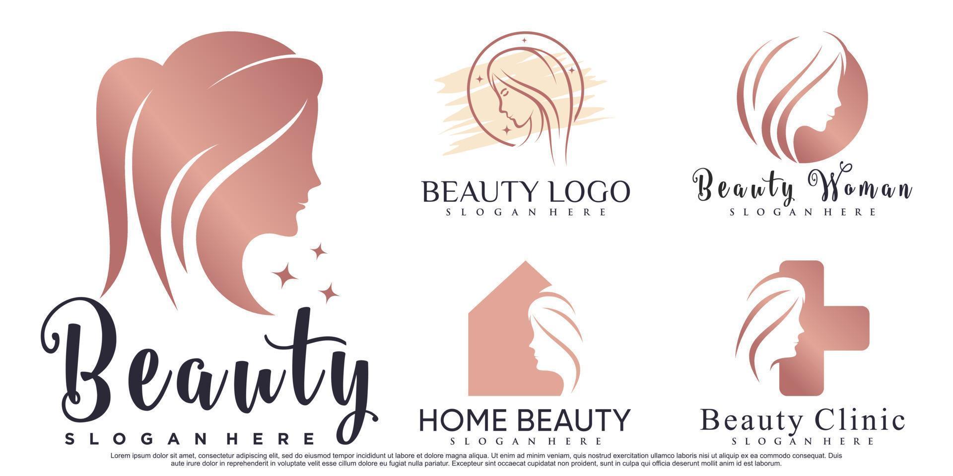 Beauty women icon set logo design inspiration for salon with creative element Premium Vector