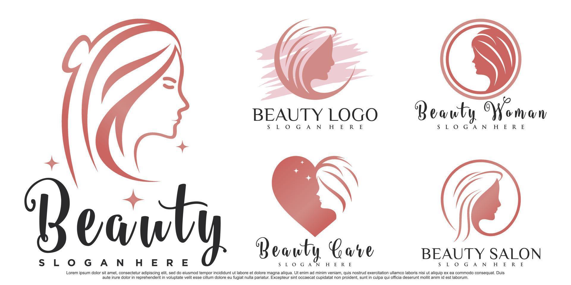 inspiración de diseño de logotipo de conjunto de iconos de mujeres de belleza para salón con vector premium de elemento creativo