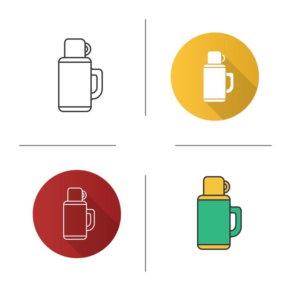 Thermos icon. Flat design, linear and color styles. Hot drink. Isolated vector illustrations