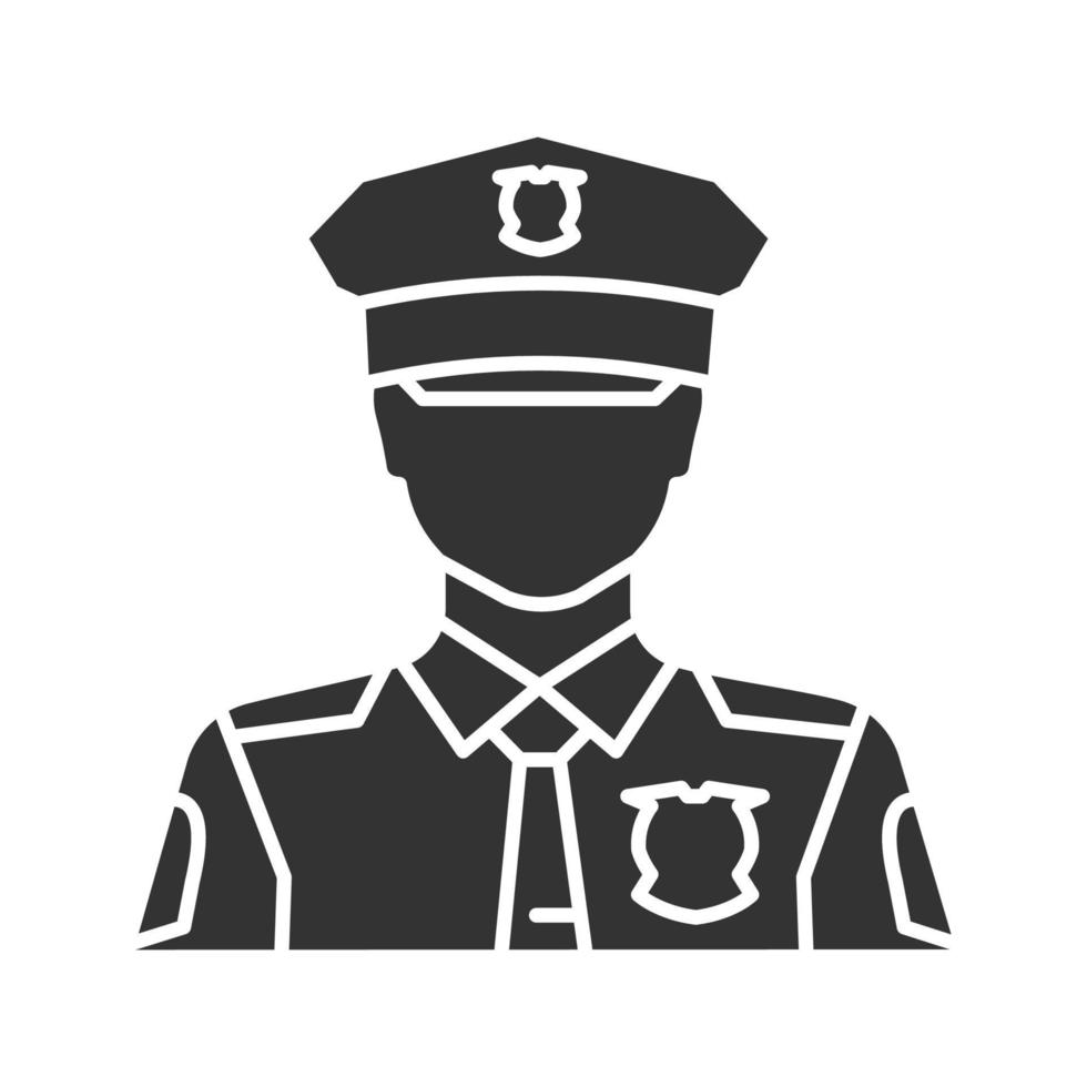 Policeman glyph icon. Police officer. Silhouette symbol. Negative space. Vector isolated illustration