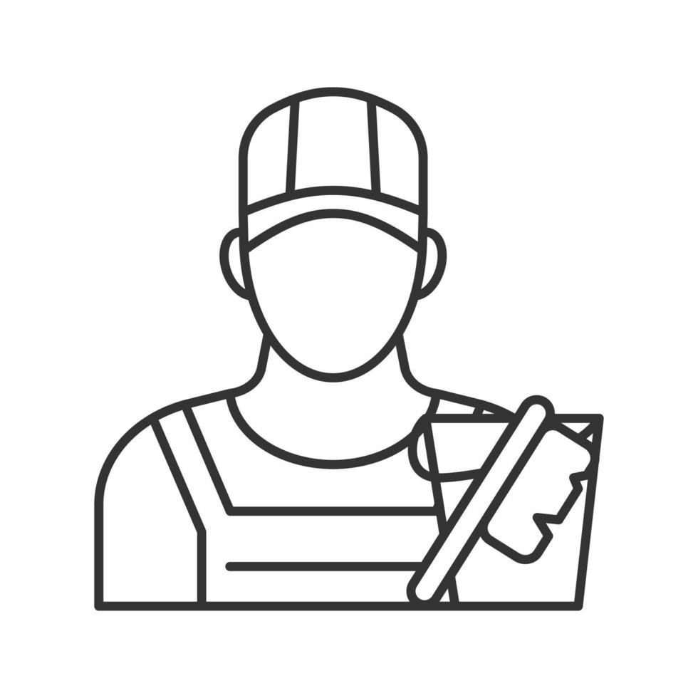 Cleaner linear icon. Janitor, sweeper. Thin line illustration. Contour symbol. Vector isolated outline drawing