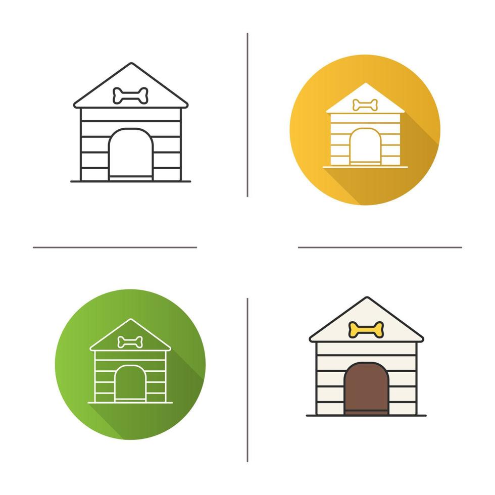 Dog's house icon. Flat design, linear and color styles. Kennel. Isolated vector illustrations
