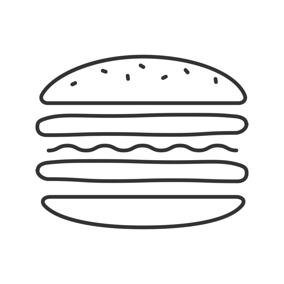 Burger cutaway linear icon. Sandwich. Thin line illustration. Hamburger assembly. Contour symbol. Vector isolated outline drawing