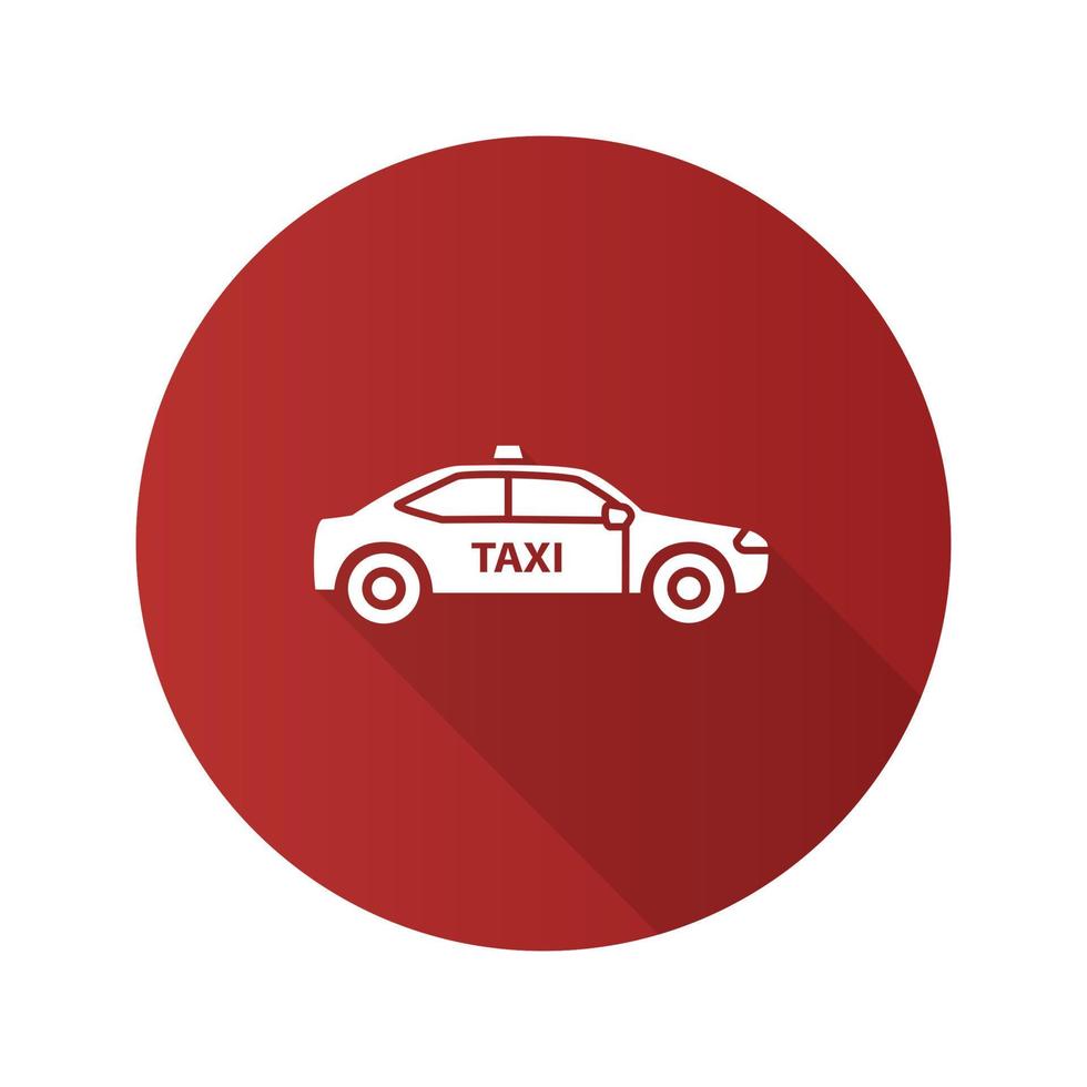 icono de glifo de sombra larga de diseño plano de coche. taxi. automóvil. ilustración de silueta vectorial vector