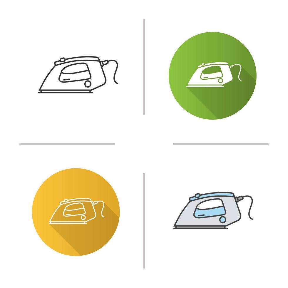 Steam iron icon. Flat design, linear and color styles. Isolated vector illustrations