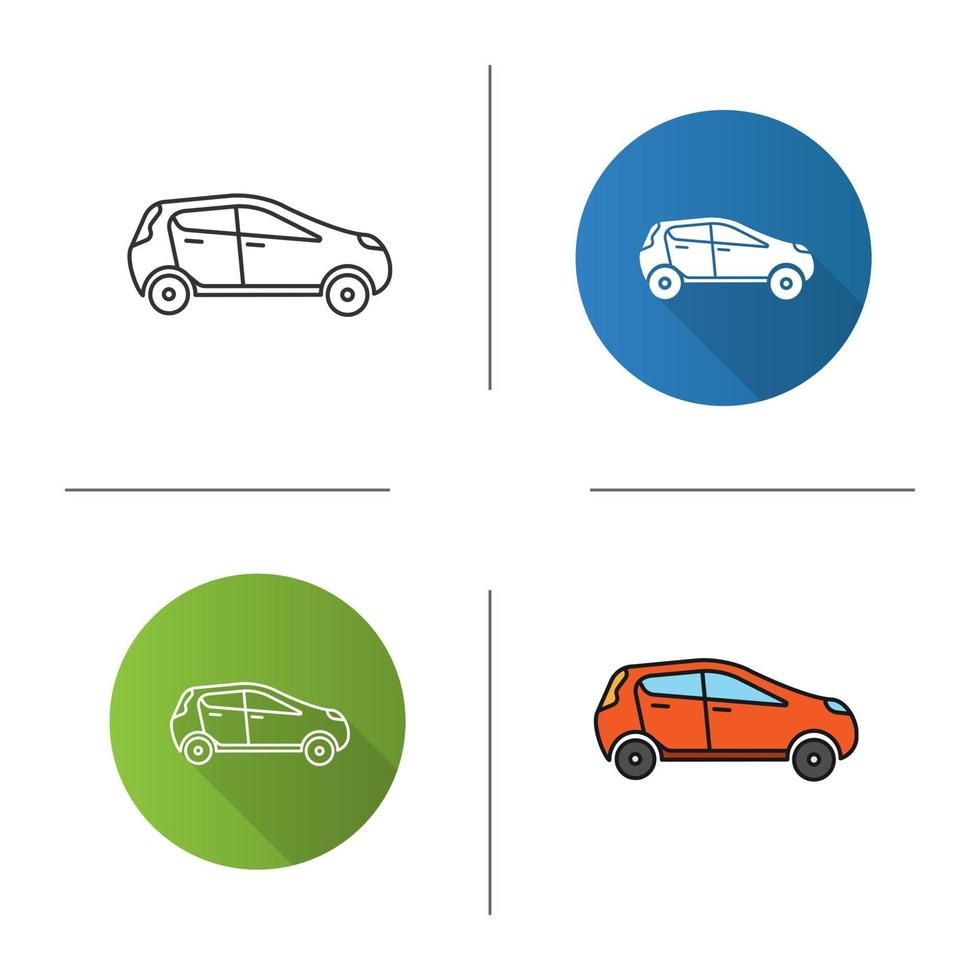 Car side view icon. Flat design, linear and color styles. Automobile. Isolated vector illustrations