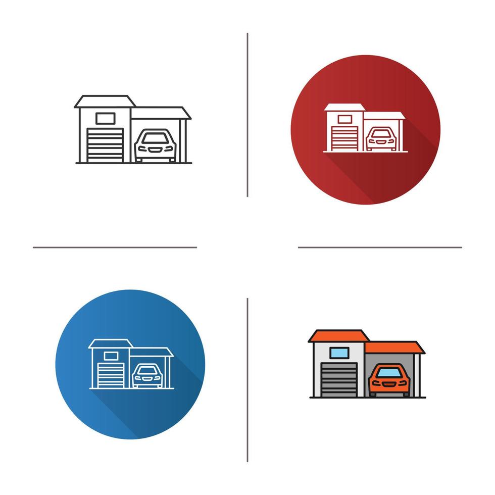 Garage icon. Flat design, linear and color styles. Auto workshop. Isolated vector illustrations