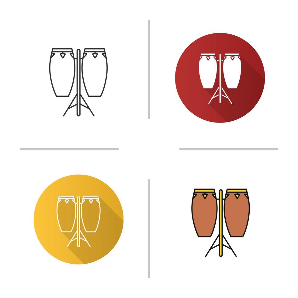 Conga icon. Flat design, linear and color styles. Tumbadora. Isolated vector illustrations