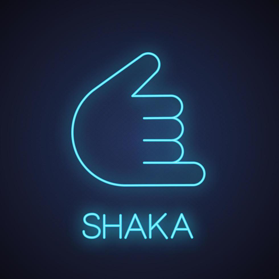 icono de luz de neón de gesto de mano shaka. colgar suelto llámame signo brillante. ilustración vectorial aislada vector