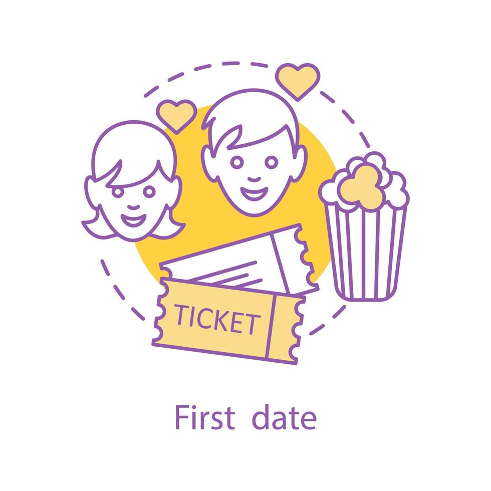 First date concept icon. Romantic relationships idea thin line illustration. Movie date. Vector isolated outline drawing