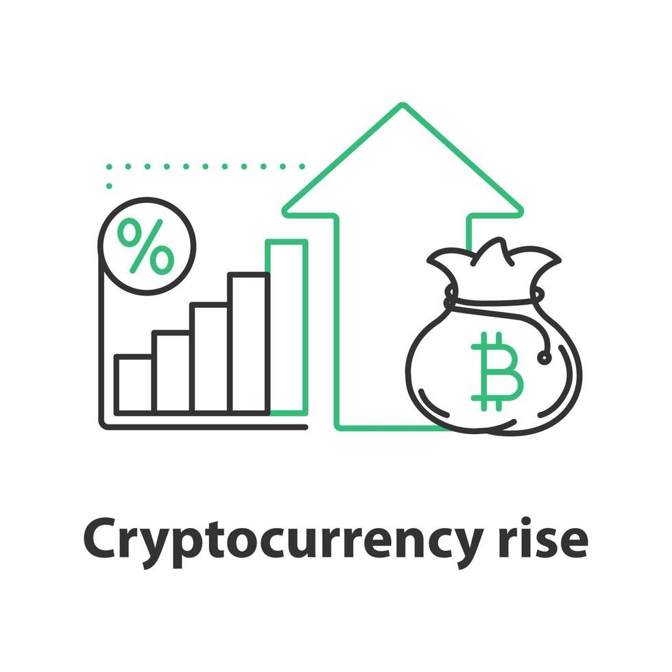 Cryptocurrency rise concept icon. Profit growth idea thin line illustration. Bitcoin mining. Vector isolated outline drawing