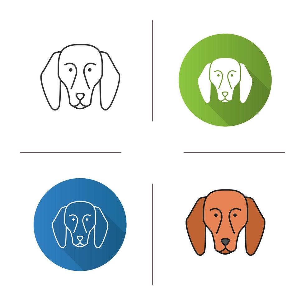 Beagle icon. Hound dog breed. Flat design, linear and color styles. Isolated vector illustrations