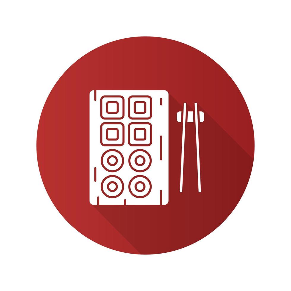 Sushi and chopsticks flat design long shadow glyph icon. Vector silhouette illustration