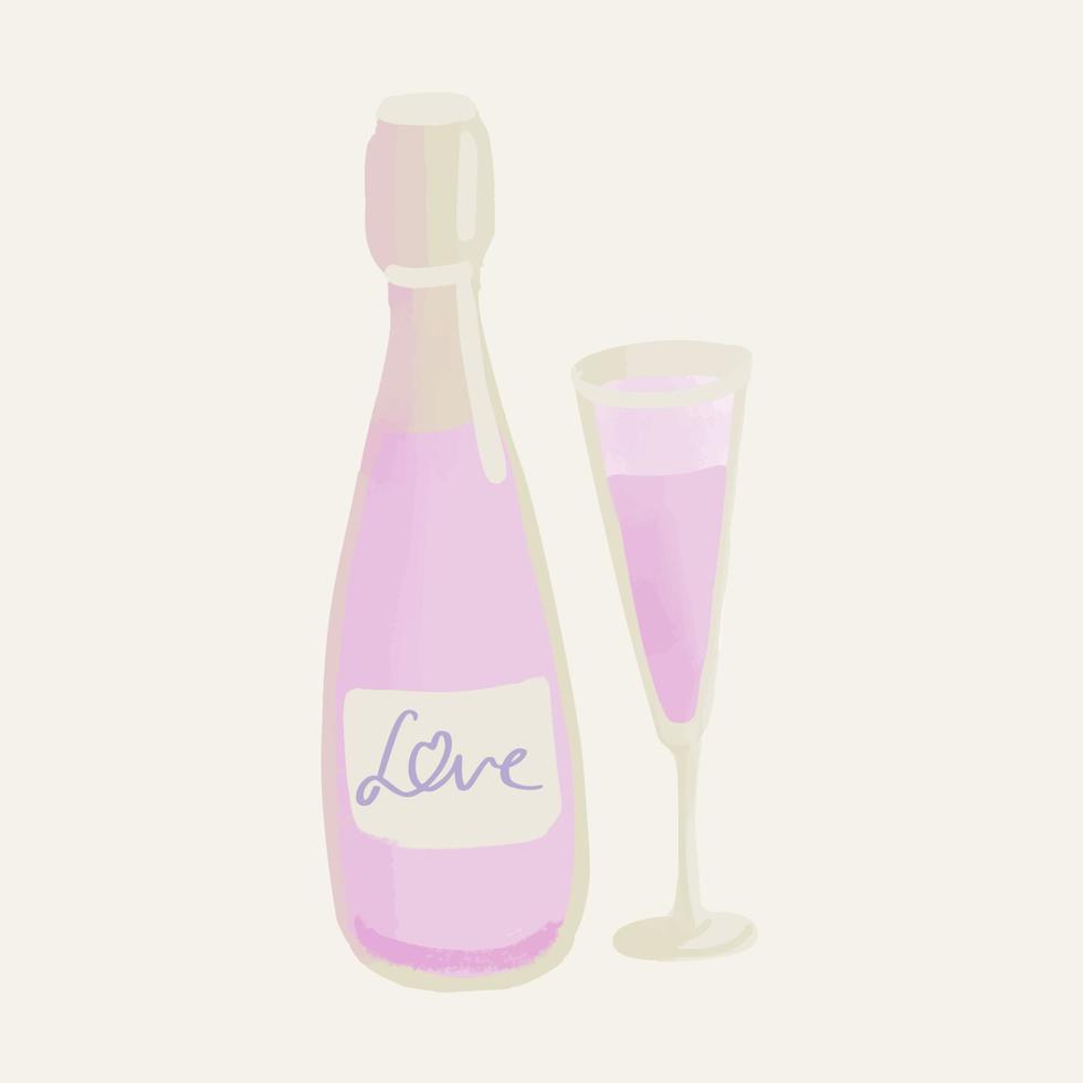 champán y copa en color rosa ilustración vector