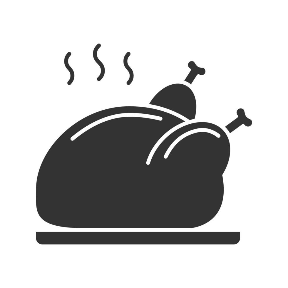 Grilled whole chicken glyph icon. Thanksgiving turkey. Silhouette symbol. Negative space. Vector isolated illustration