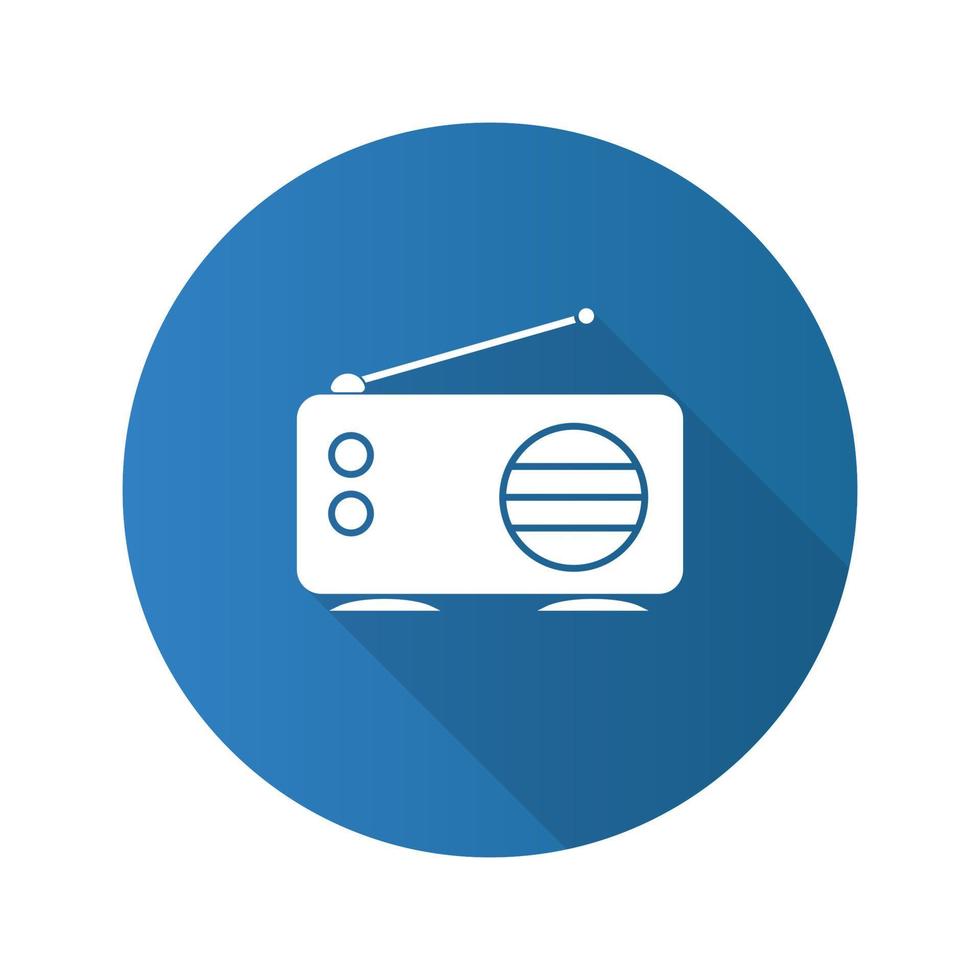 Radio flat design long shadow glyph icon. Vector silhouette illustration