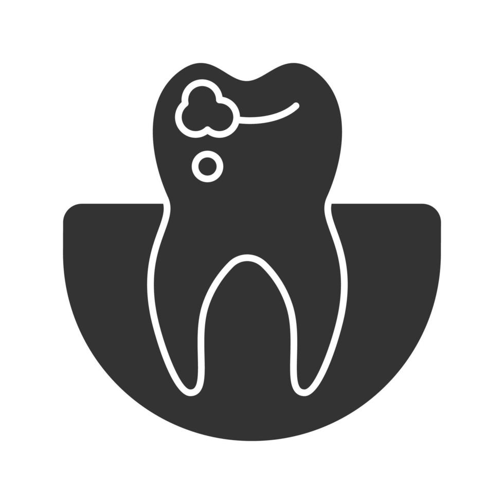Caries glyph icon. Sick tooth. Silhouette symbol. Negative space. Vector isolated illustration