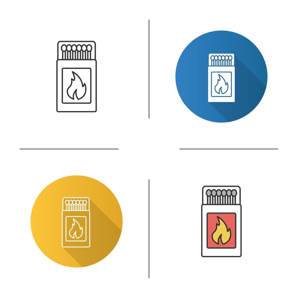 Open matchbox with matchsticks icon. Flat design, linear and color styles. Isolated vector illustrations