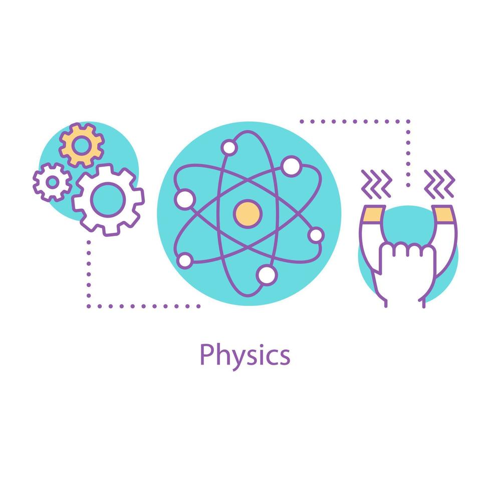 icono del concepto de física. ilustración de línea delgada de idea de tema escolar o universitario. estructura molecular y magnetismo. fenómenos físicos. dibujo de contorno aislado vectorial vector