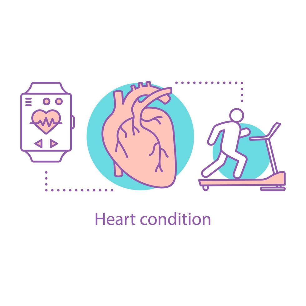 icono del concepto de condición cardíaca. idea de cardiología ilustración de línea delgada. entrenamiento cardiovascular. Deportes. dibujo de contorno aislado vectorial vector