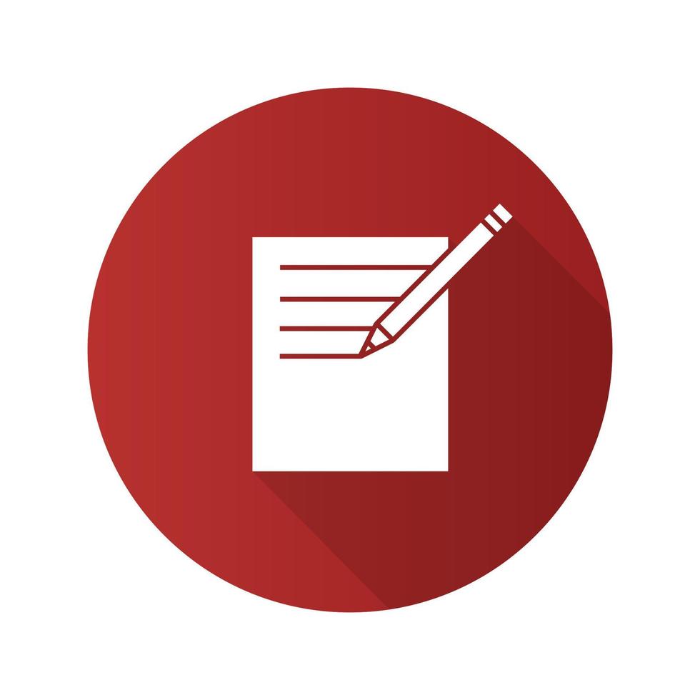 Notepad with pencil flat design long shadow glyph icon. Taking notes. Vector silhouette illustration