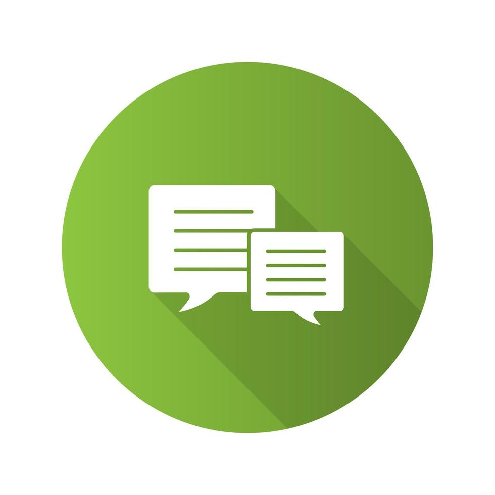 Speech bubbles flat design long shadow glyph icon. Chat boxes. Vector silhouette illustration