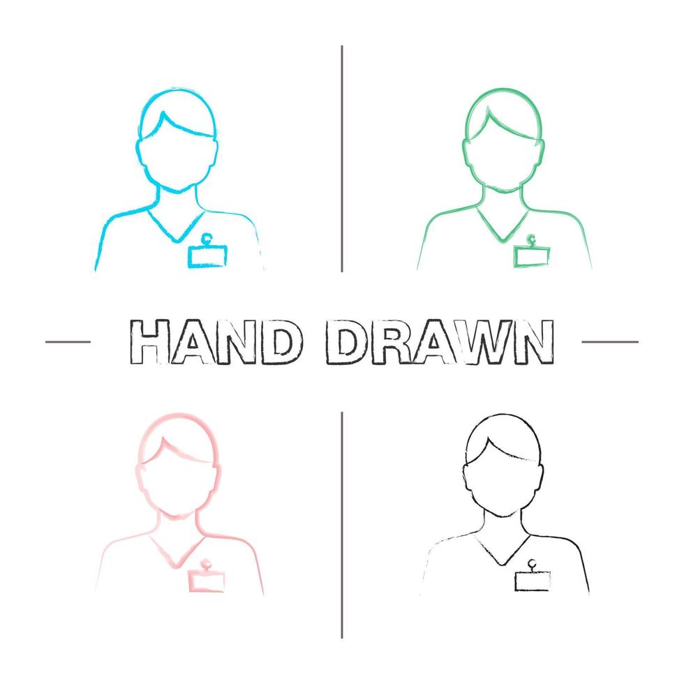 Receptionist hand drawn icons set. Secretary, manager. Admin. Color brush stroke. Isolated vector sketchy illustrations