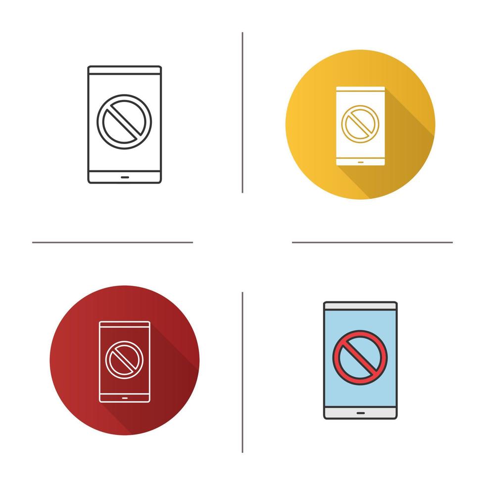smartphone con icono de signo prohibido. sin señal. Diseño plano, estilos lineales y de color. ilustraciones de vectores aislados