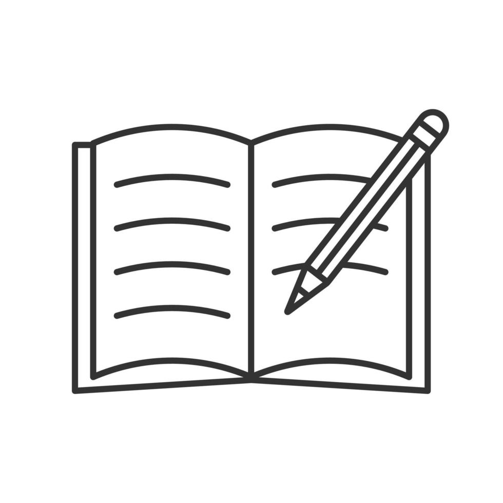 Copybook with pencil linear icon. Thin line illustration. Taking notes. Notepad. Contour symbol. Vector isolated outline drawing