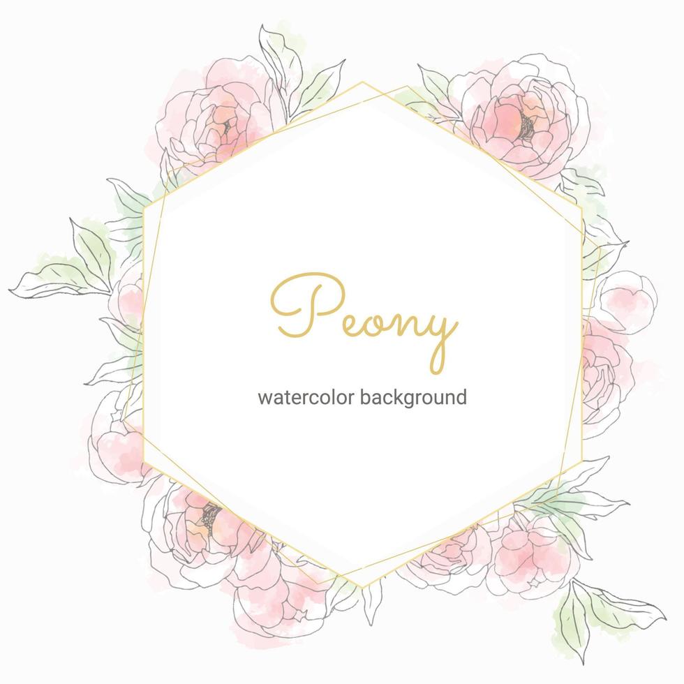 loose watercolor doodle line art peony flower bouquet wreath frame banner background vector