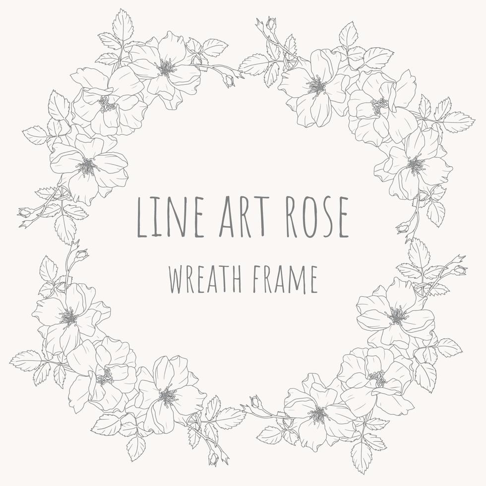 doodle line art rose flower bouquet wreath frame with copy space for text vector