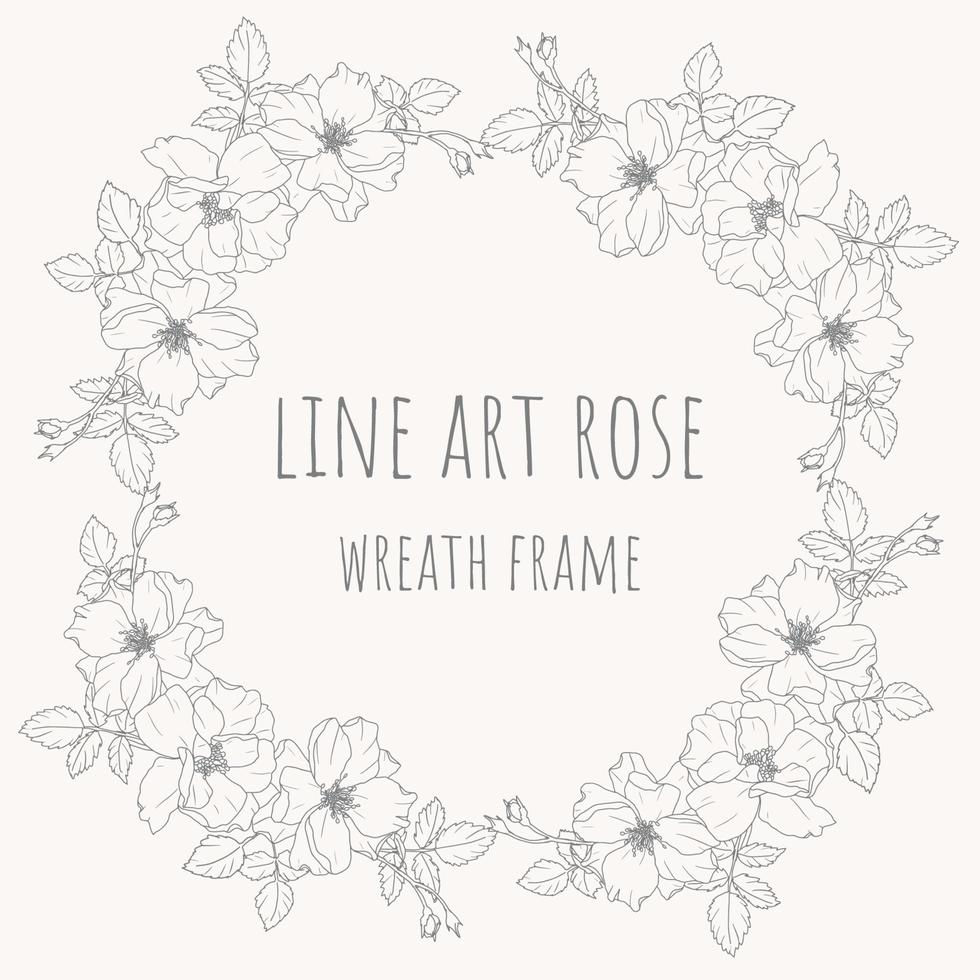 doodle line art rose flower bouquet wreath frame with copy space for text vector