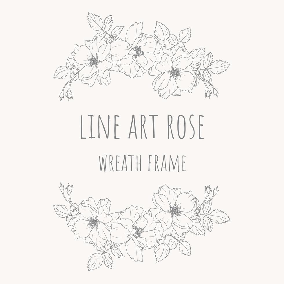 doodle line art rose flower bouquet wreath frame with copy space for text vector